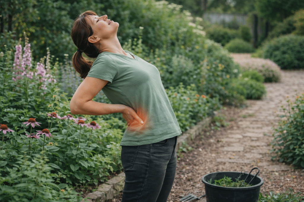 Kobieta przerywa pracę z powodu bólu lędźwi
